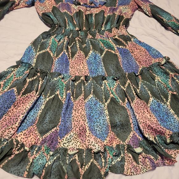 Mulla Long Sleeve Multicolor Animal Geometric Print Fit & Flare Mini Dress Small - Picture 10 of 11